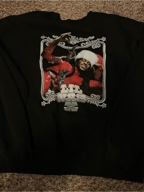 Black Graphic Holiday Sweater with Red Accent